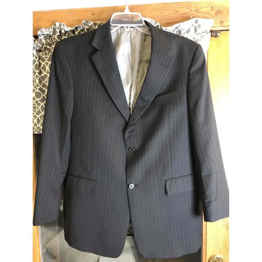 Hart Schaffner Marx Gray Pinstripe Mens Blazer 41R Notched Lapel 2 Button